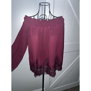 Charming Charlie Womens‎ Medium (M) Off The Shoulder Boho Peasant Top Maroon